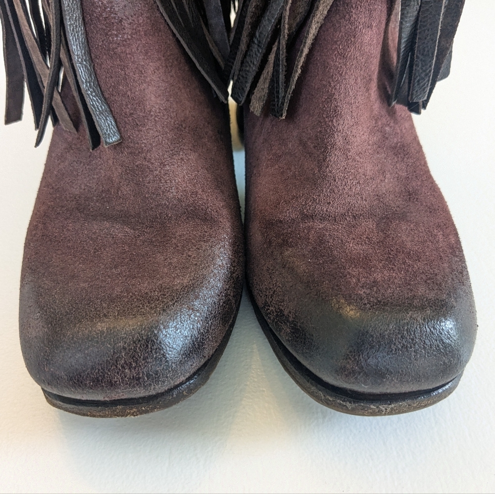 A.S.98 Burgundy Fringed Ankle Boots - Picture 6 of 12